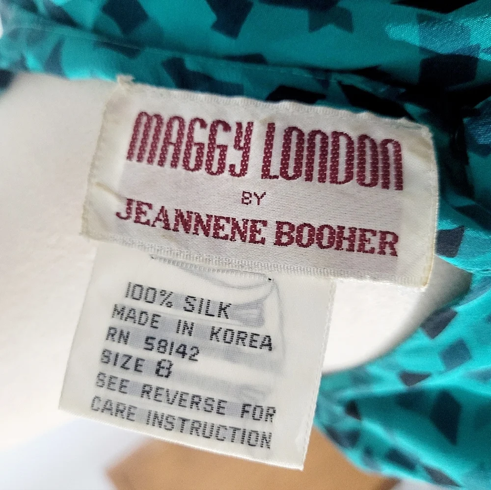 VINTAGE Maggy London by Jeannene Booher 100% Silk Long Abstract Print Dress 80's - Picture 14 of 15